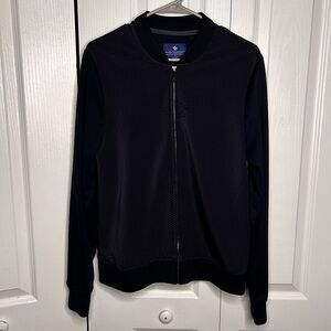 Ryan Seacrest Men’s Navy Blue Solid Textured Full Zip Jacket Small Pockets